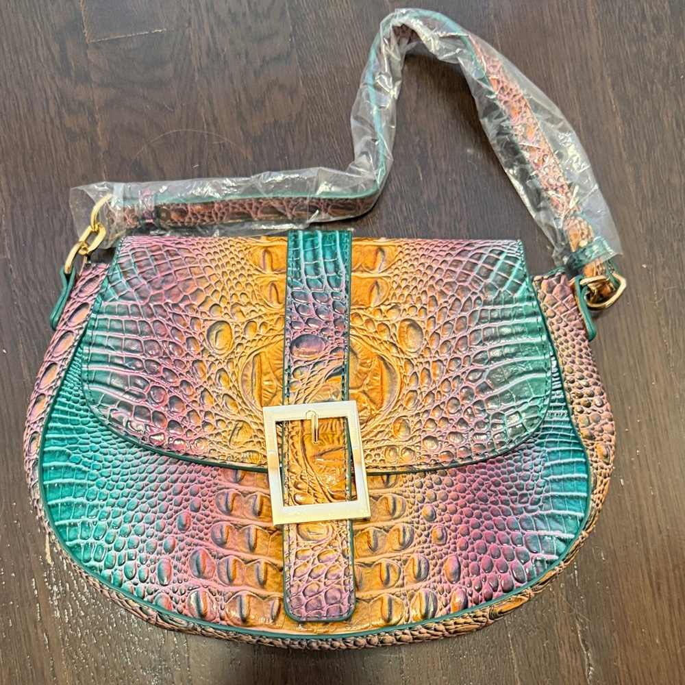 Vibrant Multicolor Croc-Embossed Shoulder Bag Not Brahmin